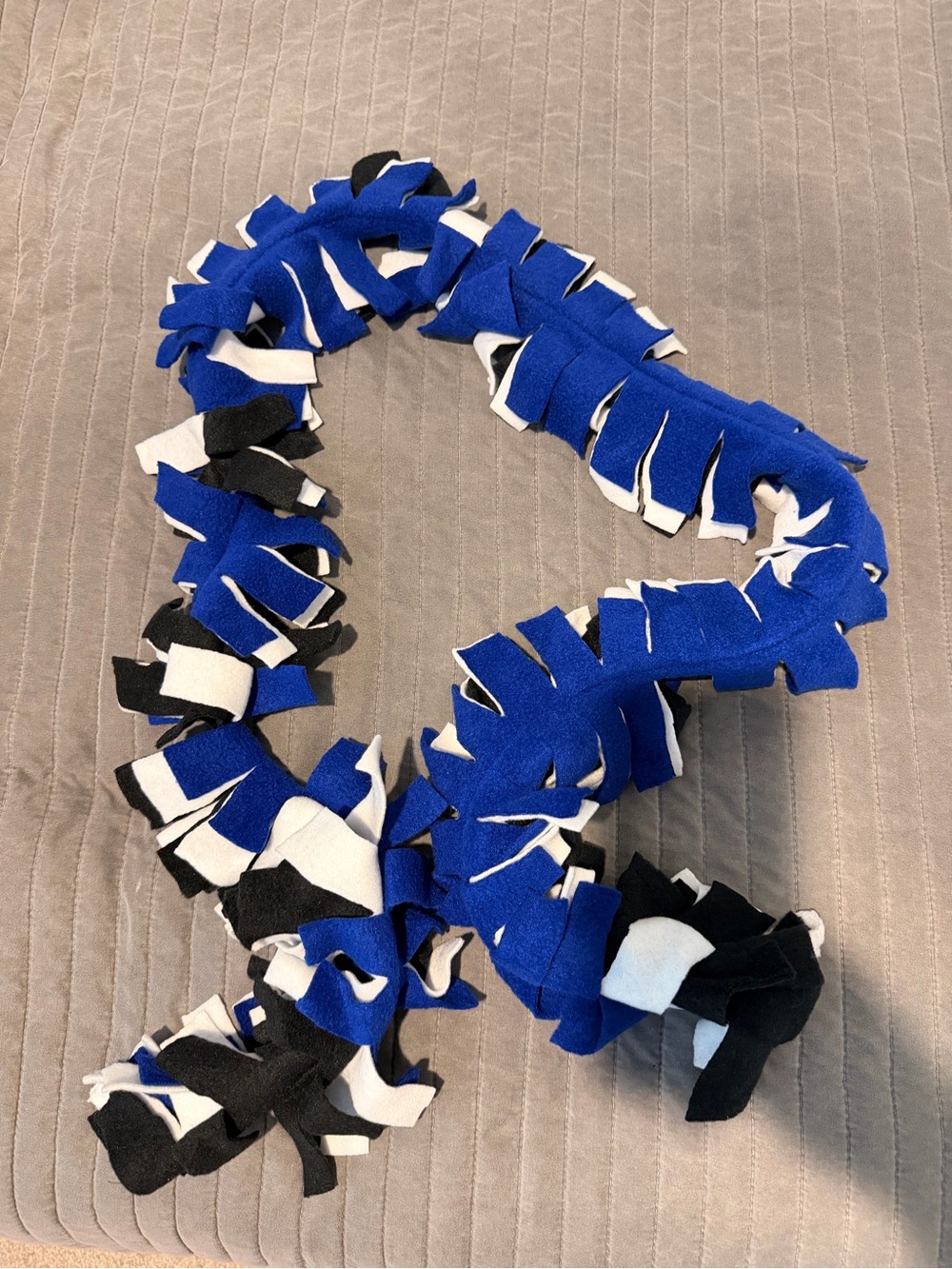 Fleece Ruffle Scarf in Royal Blue, Black & White